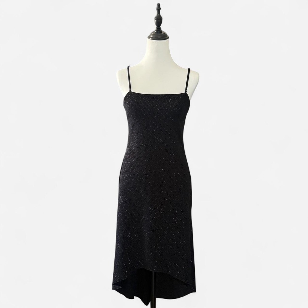 City Triangles Vintage 90s Sparkly High-Low Slip Dress Black Silver Medium